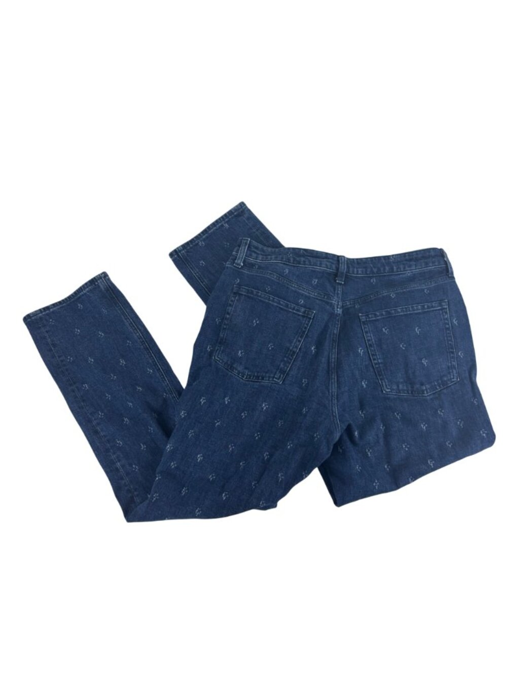 Old Navy Extra Hi-Rise Curvy Straight Jeans Womens 12 Blue Denim With Floral Emb - Picture 6 of 10
